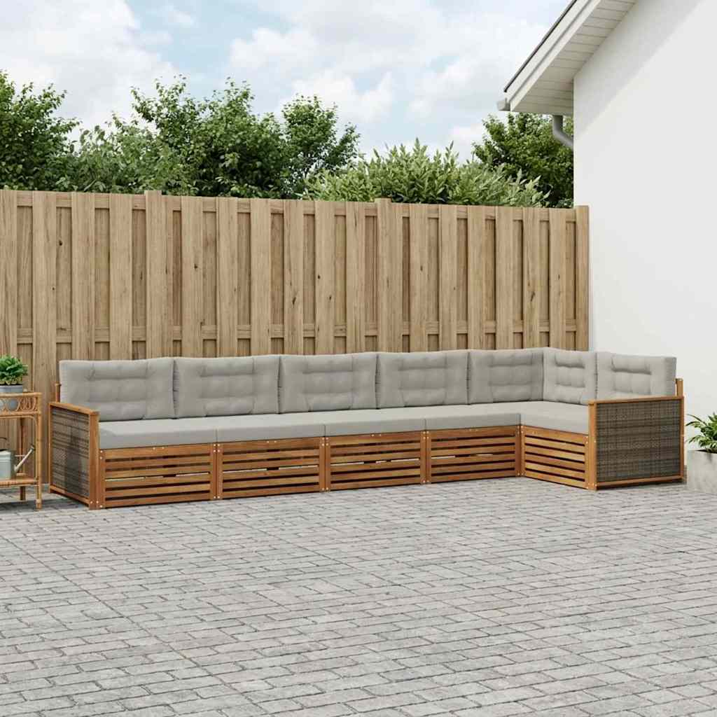 Buiten bankenset met kussen 6 pcs Naturel en lichtgrijs
