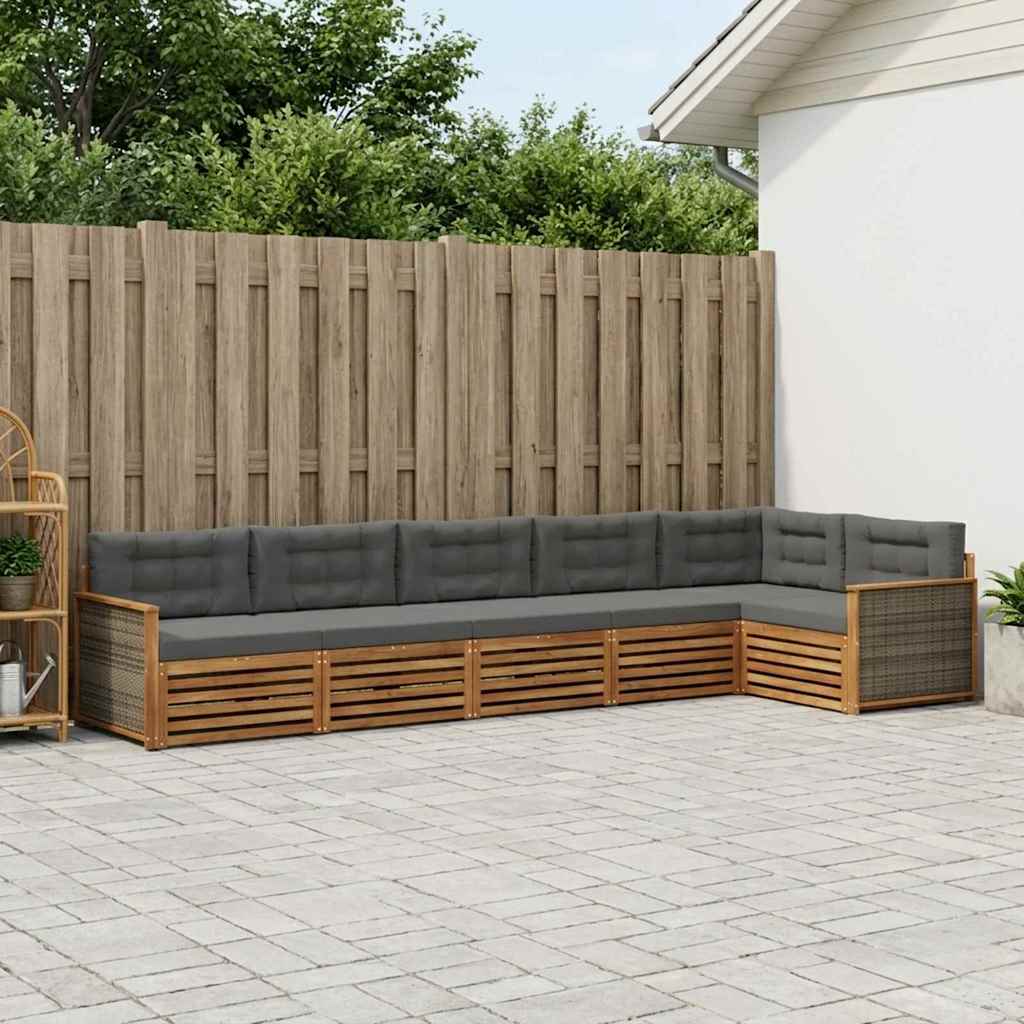 Buiten bankenset met kussen 6 pcs Natuurlijk en Antraciet