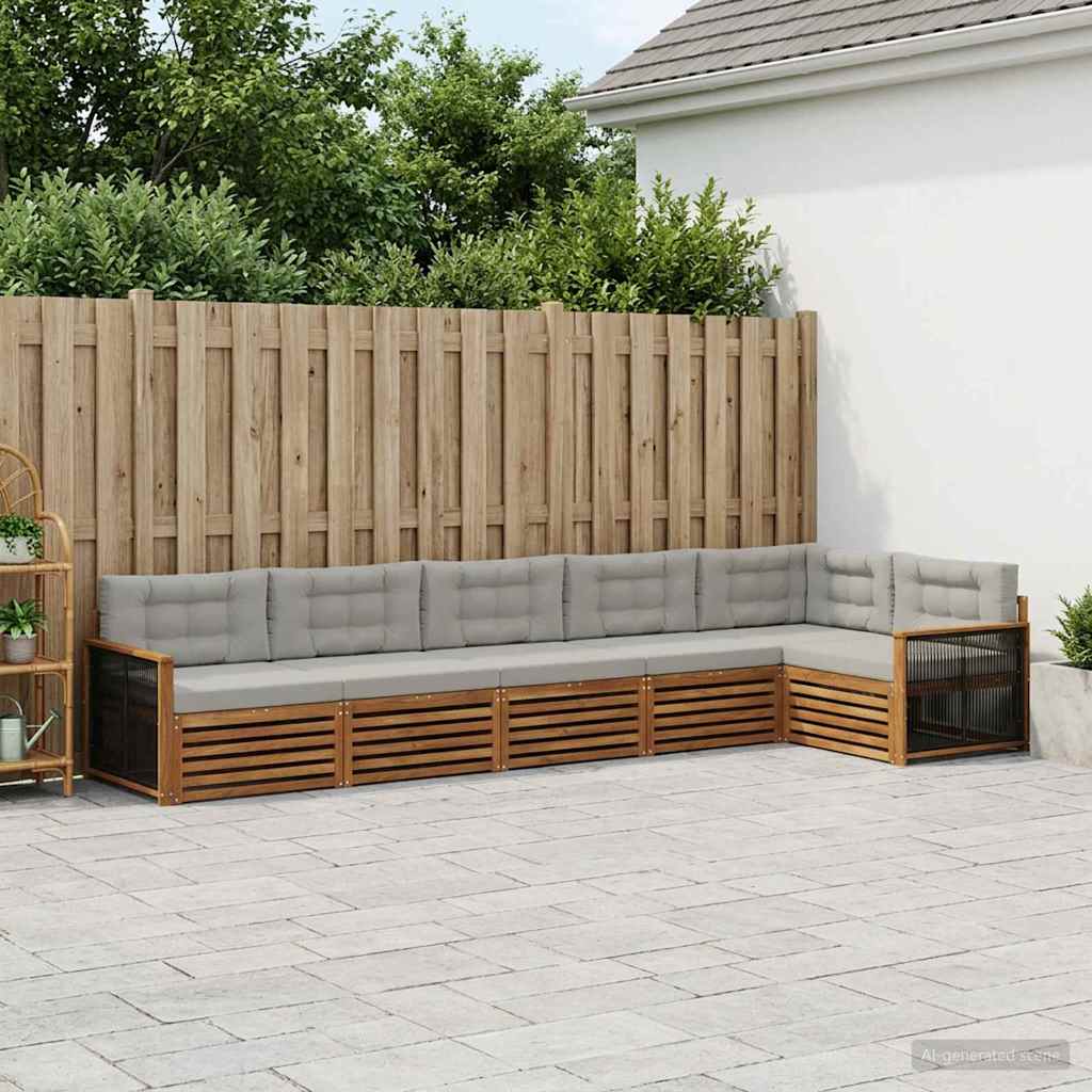 Buiten bankenset met kussen 6 pcs Naturel en lichtgrijs