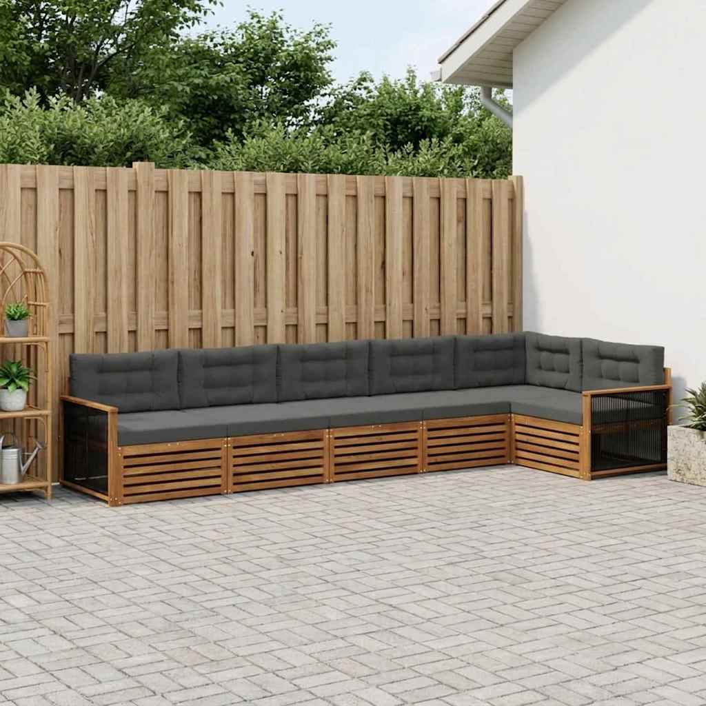 Buiten bankenset met kussen 6 pcs Natuurlijk en Antraciet