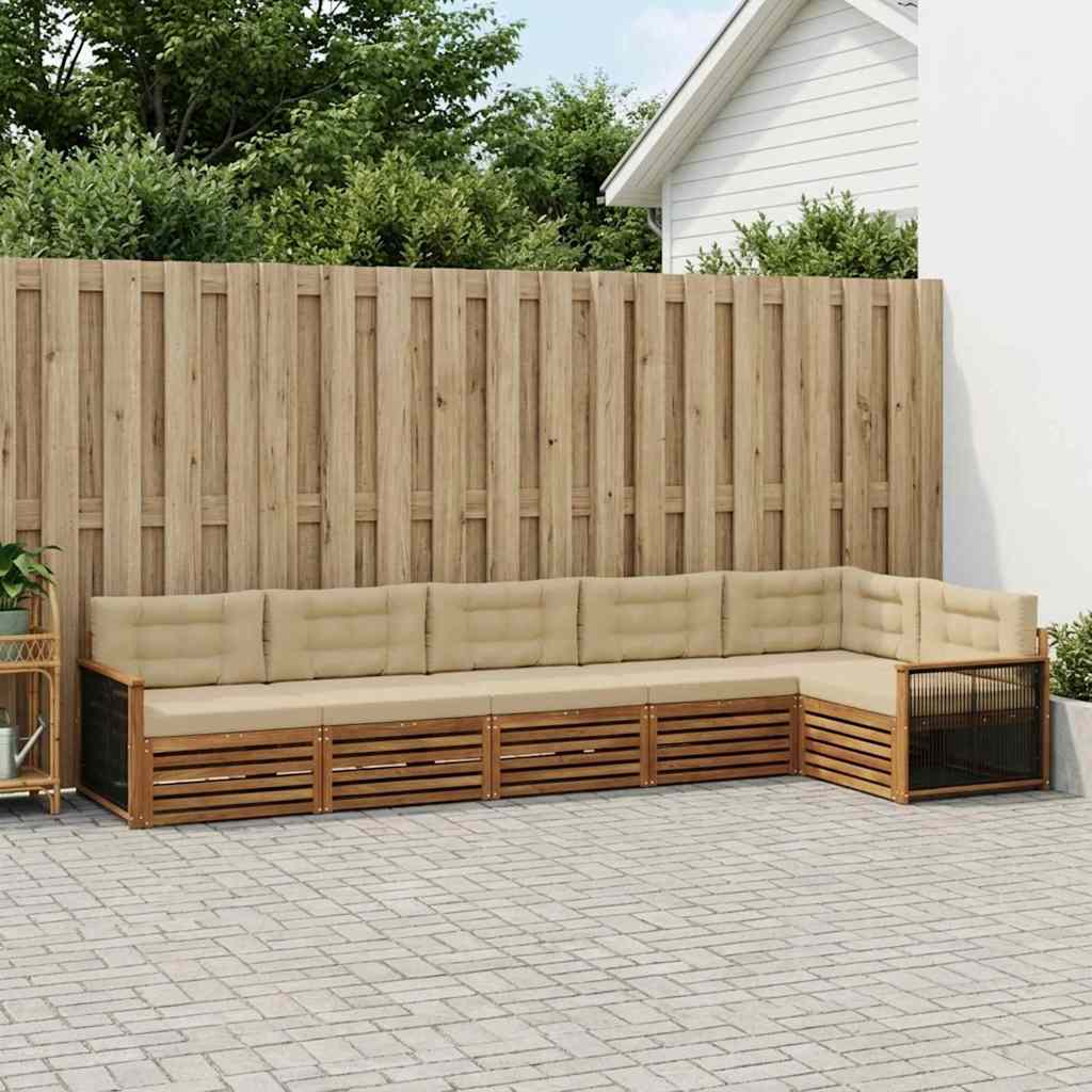 Buiten bankenset met kussen 6 pcs Natuurlijk en Beige – afbeelding 1