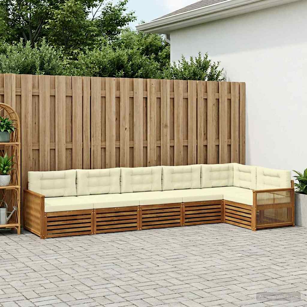 Buiten bankenset met kussen 6 pcs Natuurlijk en Crème