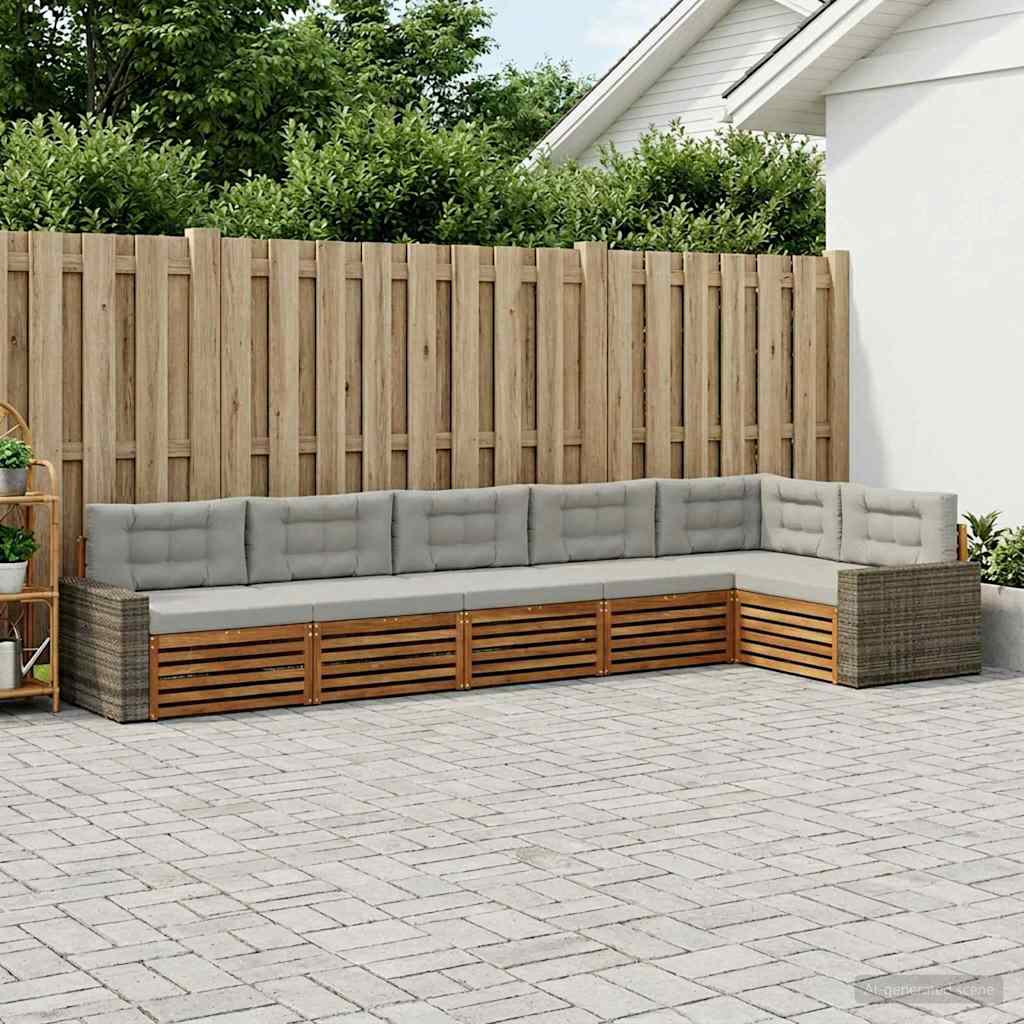 Buiten bankenset 6 pcs Naturel en lichtgrijs