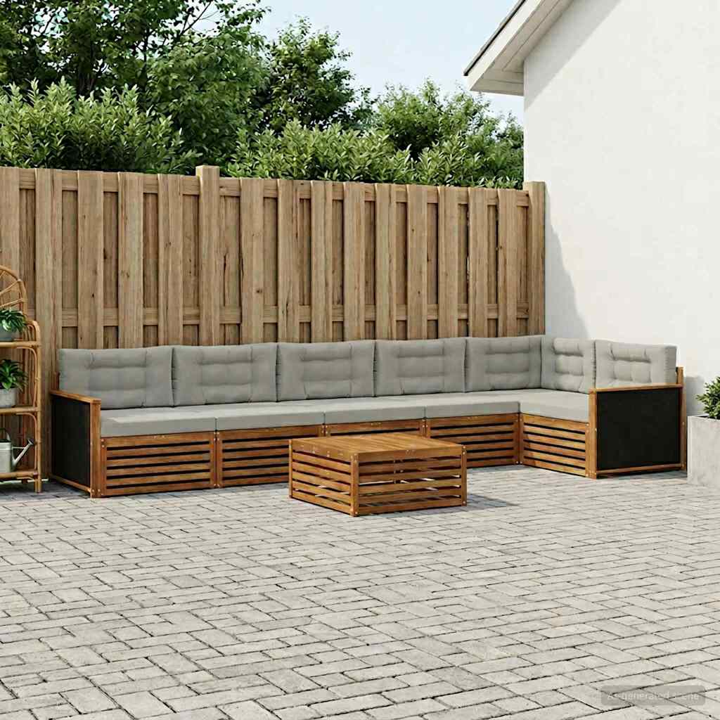 Buiten bankenset 7 pcs Naturel en lichtgrijs 79 x 79 x 37 cm