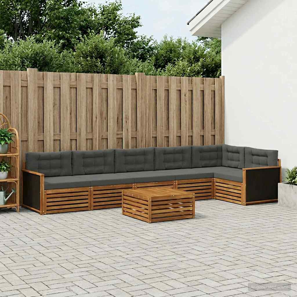 Buiten bankenset 7 pcs Natuurlijk en Antraciet 79 x 79 x 37 cm – afbeelding 1