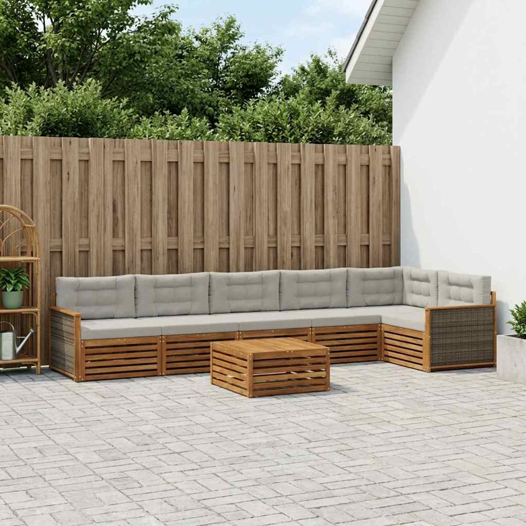 Buiten bankenset met kussen 7 pcs Naturel en lichtgrijs – afbeelding 1
