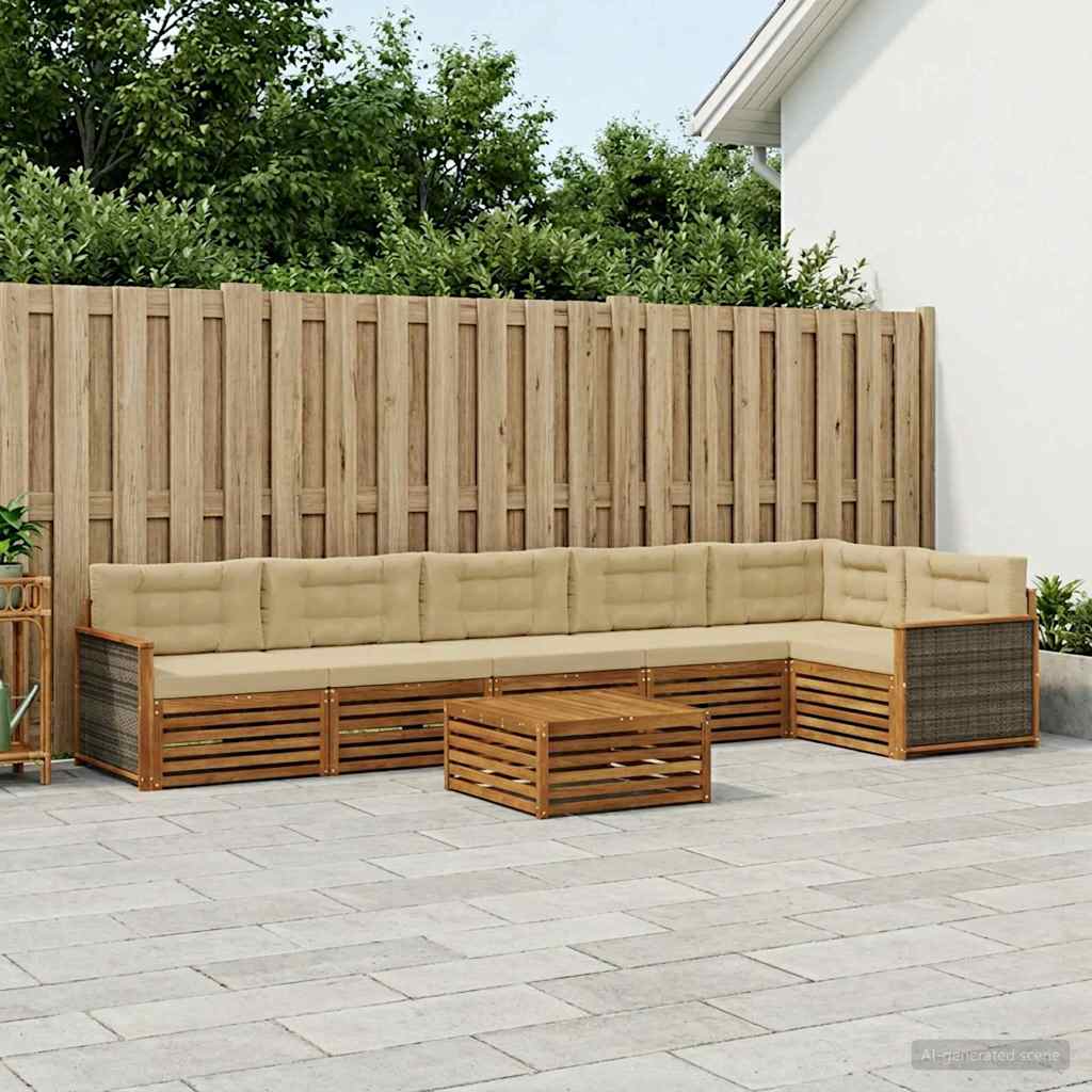Buiten bankenset met kussen 7 pcs Natuurlijk en Beige