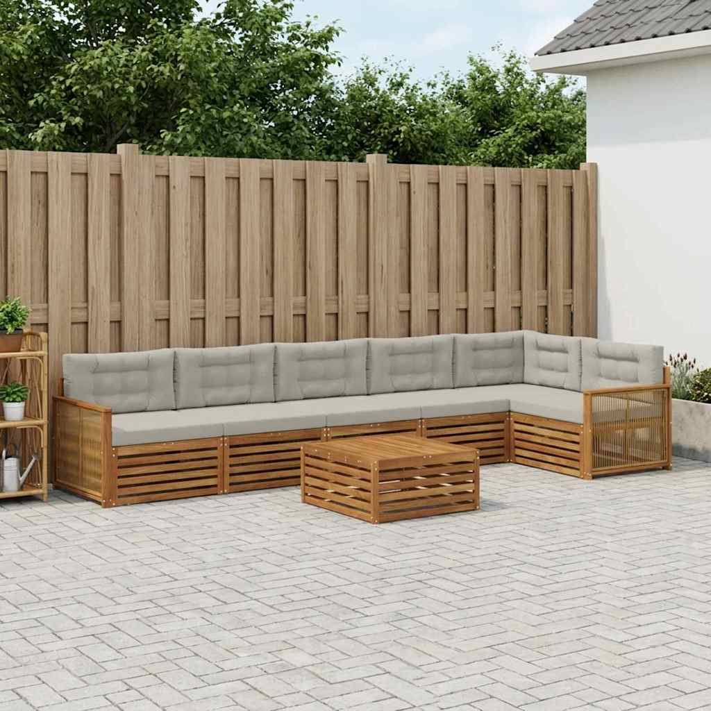 Buiten bankenset met kussen 7 pcs Naturel en lichtgrijs – afbeelding 1