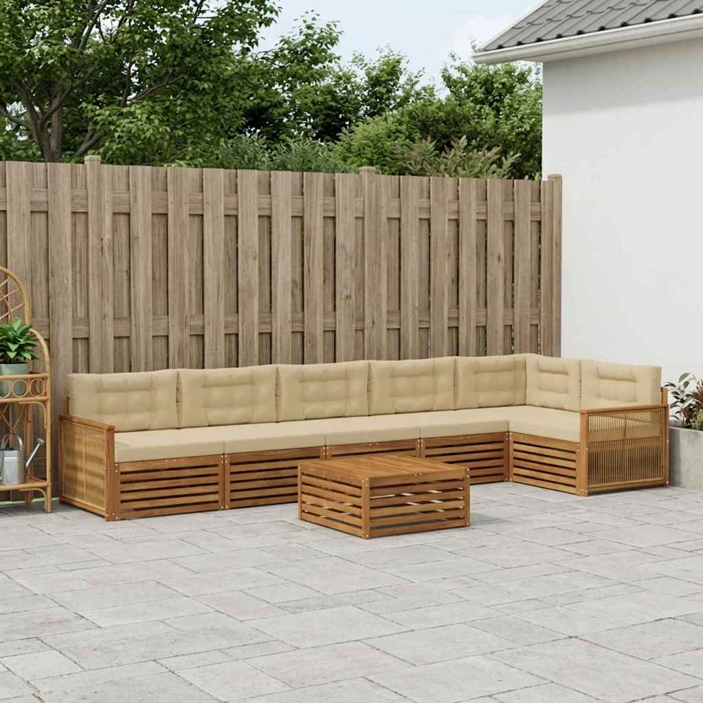 Buiten bankenset met kussen 7 pcs Natuurlijk en Beige