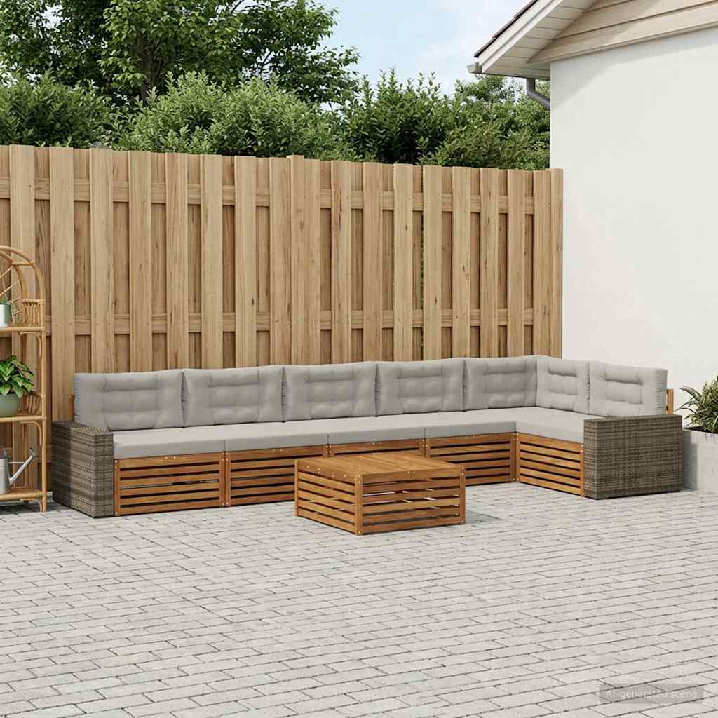Buiten bankenset 7 pcs Naturel en lichtgrijs 79 x 79 x 37 cm – afbeelding 1