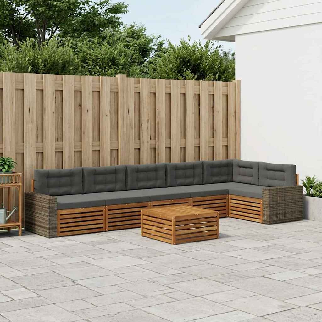 Buiten bankenset 7 pcs Natuurlijk en Antraciet 79 x 79 x 37 cm