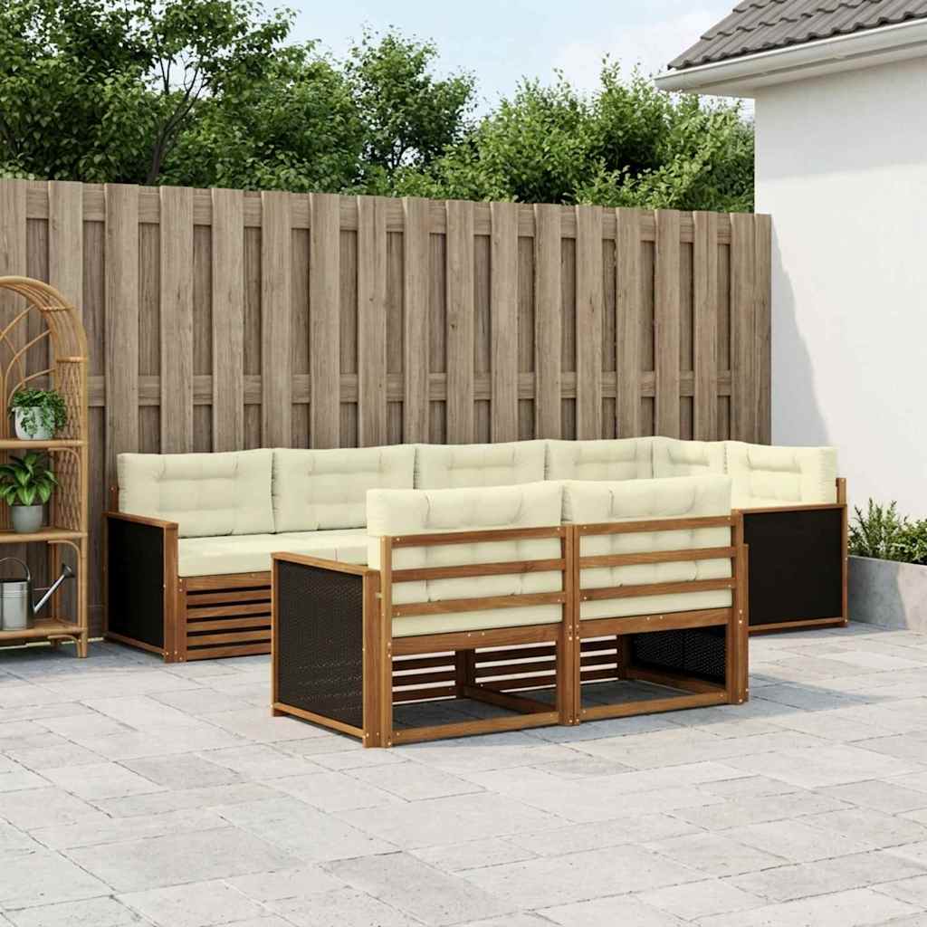 Buiten bankenset met kussen 7 pcs Natuurlijk en Crème – afbeelding 1