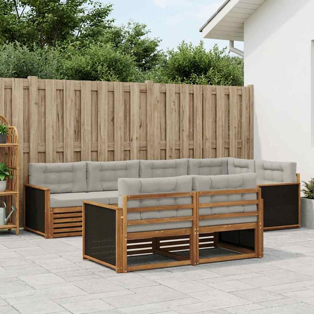 Buiten bankenset met kussen 7 pcs Naturel en lichtgrijs