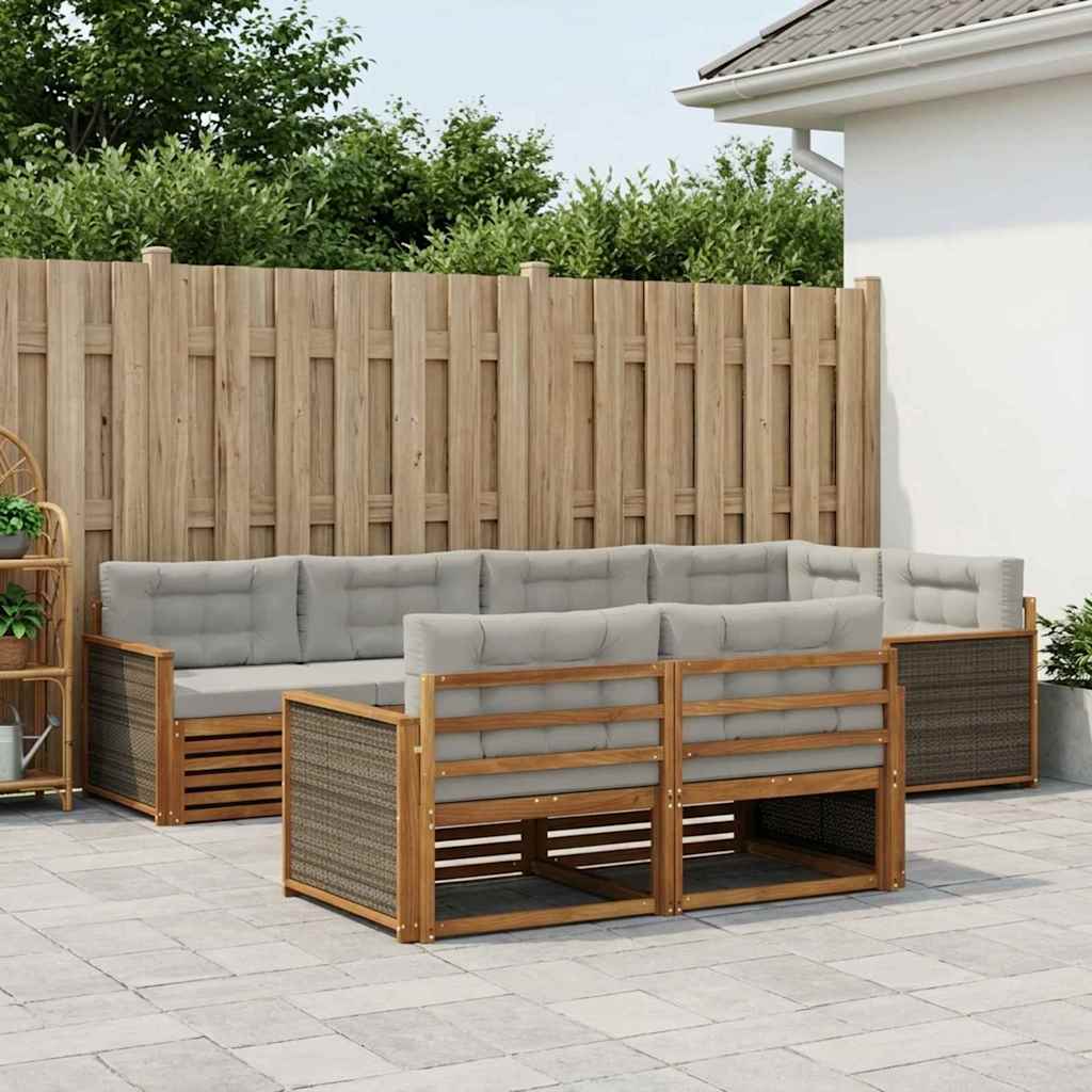 Buiten bankenset met kussen 7 pcs Naturel en lichtgrijs – afbeelding 1