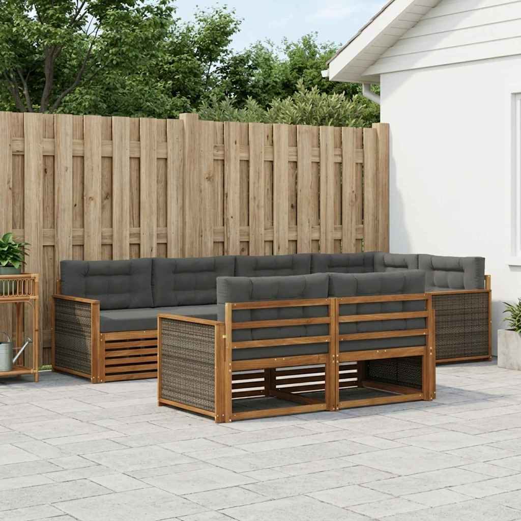 Buiten bankenset met kussen 7 pcs Natuurlijk en Antraciet