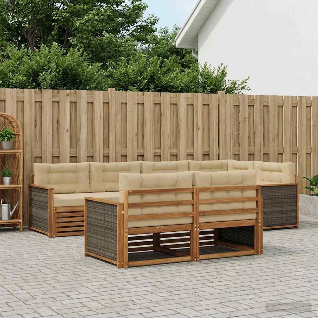 Buiten bankenset met kussen 7 pcs Natuurlijk en Beige – afbeelding 1