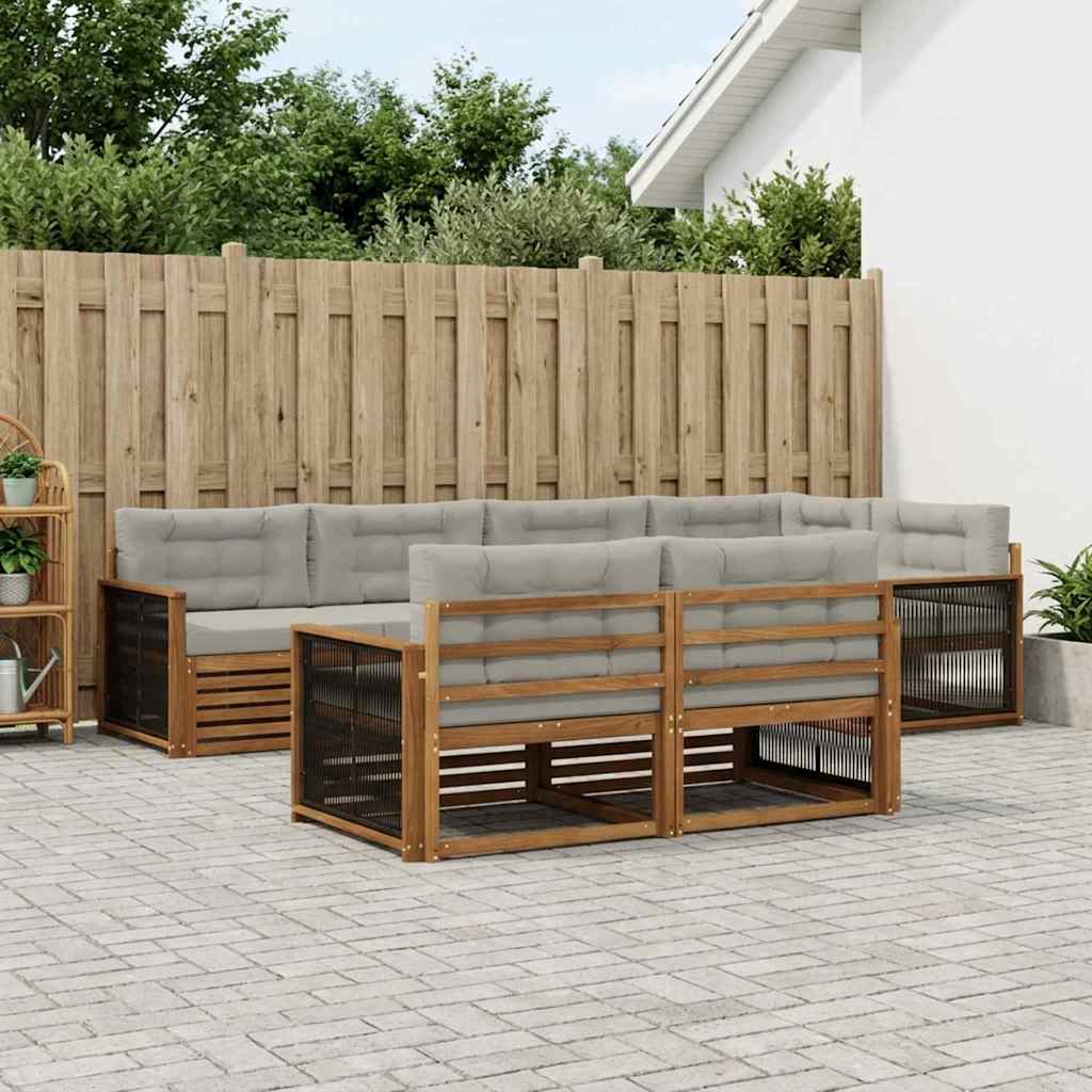 Buiten bankenset met kussen 7 pcs Naturel en lichtgrijs – afbeelding 1