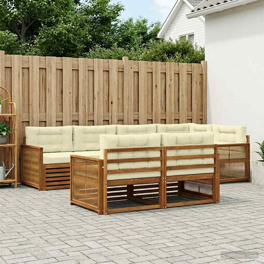Buiten bankenset met kussen 7 pcs Natuurlijk en Crème