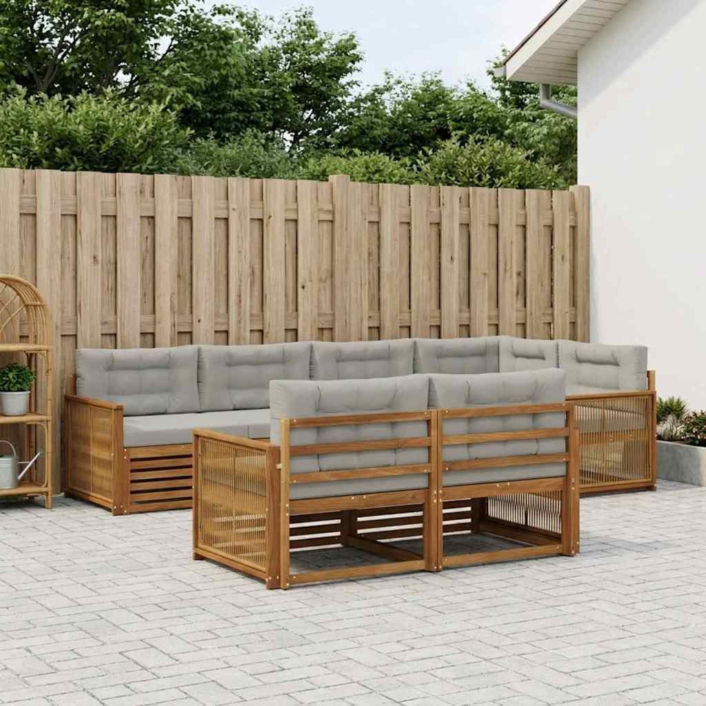 Buiten bankenset met kussen 7 pcs Naturel en lichtgrijs