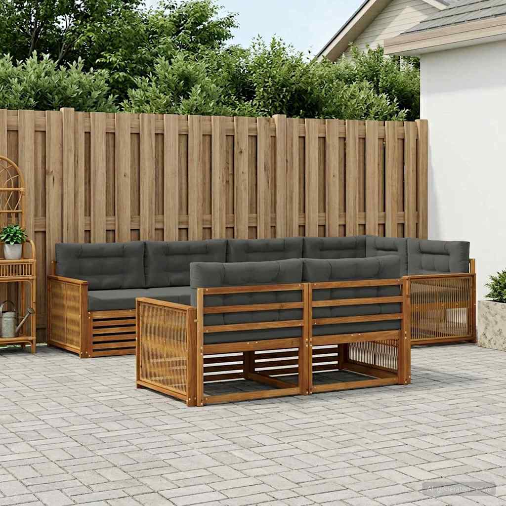 Buiten bankenset met kussen 7 pcs Natuurlijk en Antraciet