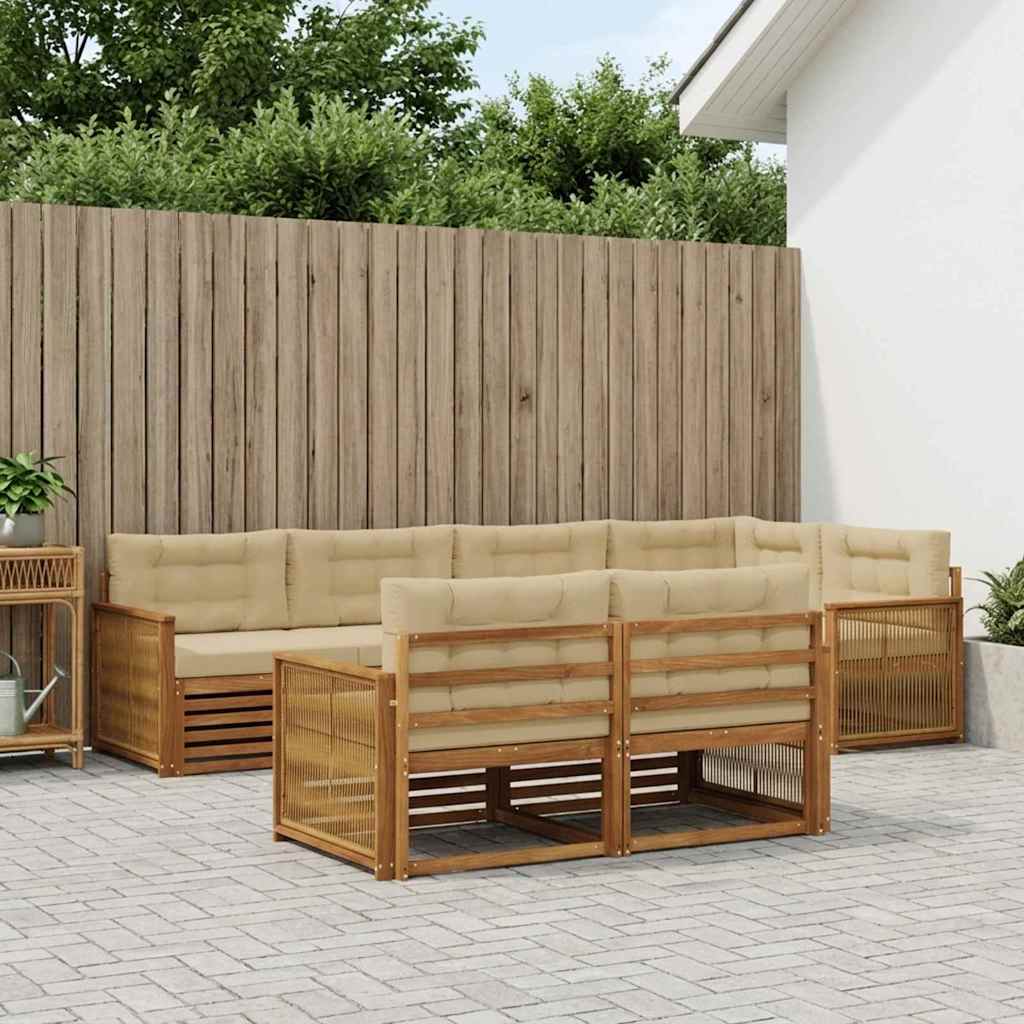 Buiten bankenset met kussen 7 pcs Natuurlijk en Beige