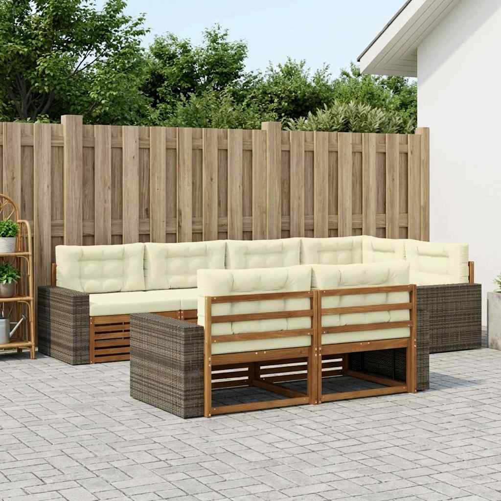 Buiten bankenset met kussen 7 pcs Natuurlijk en Crème