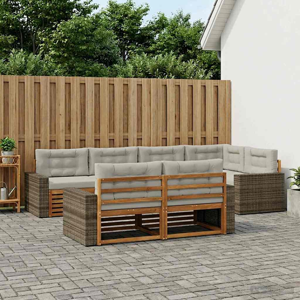 Buiten bankenset met kussen 7 pcs Naturel en lichtgrijs – afbeelding 1