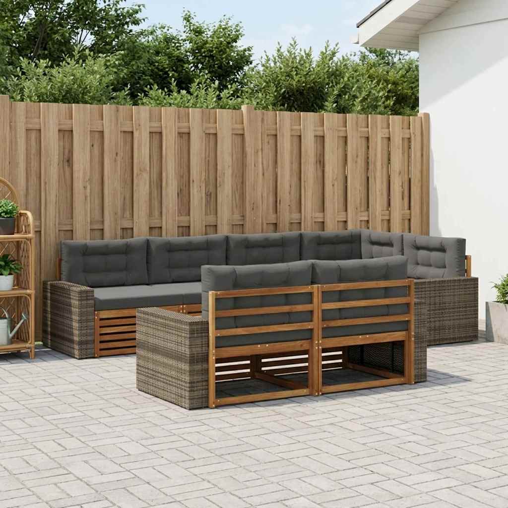 Buiten bankenset met kussen 7 pcs Natuurlijk en Antraciet