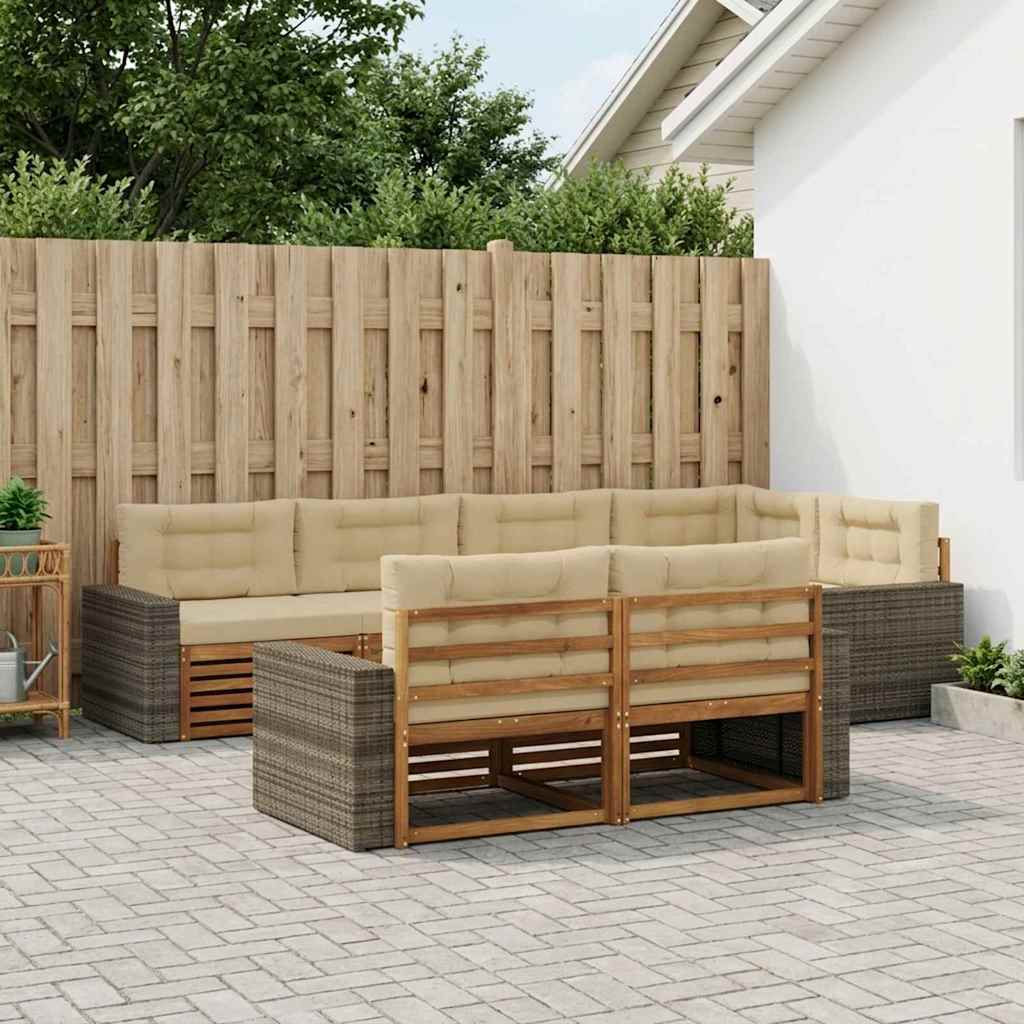 Buiten bankenset met kussen 7 pcs Natuurlijk en Beige – afbeelding 1