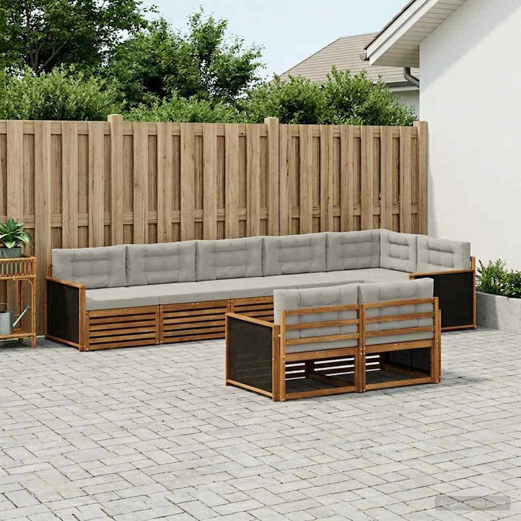 Buiten bankenset met kussen 8 pcs Naturel en lichtgrijs