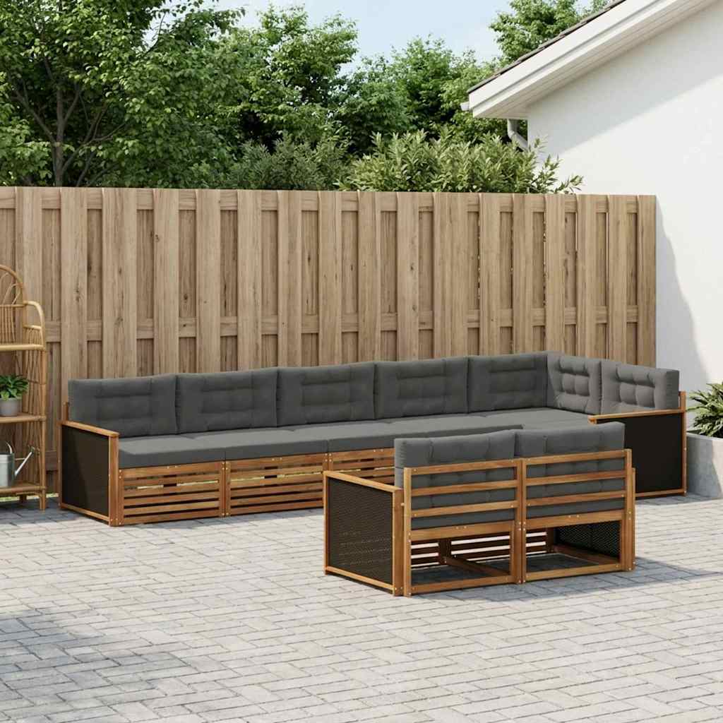 Buiten bankenset met kussen 8 pcs Natuurlijk en Antraciet