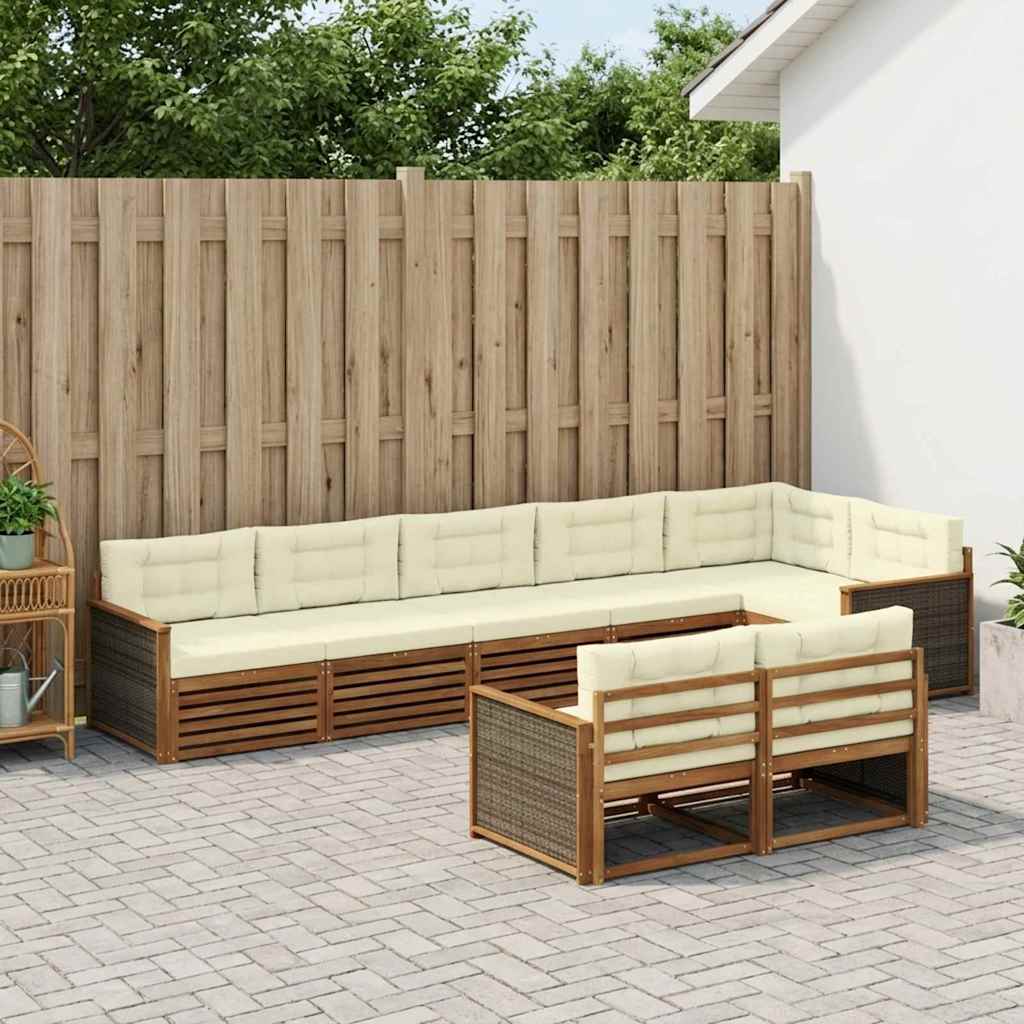 Buiten bankenset met kussen 8 pcs Natuurlijk en Crème