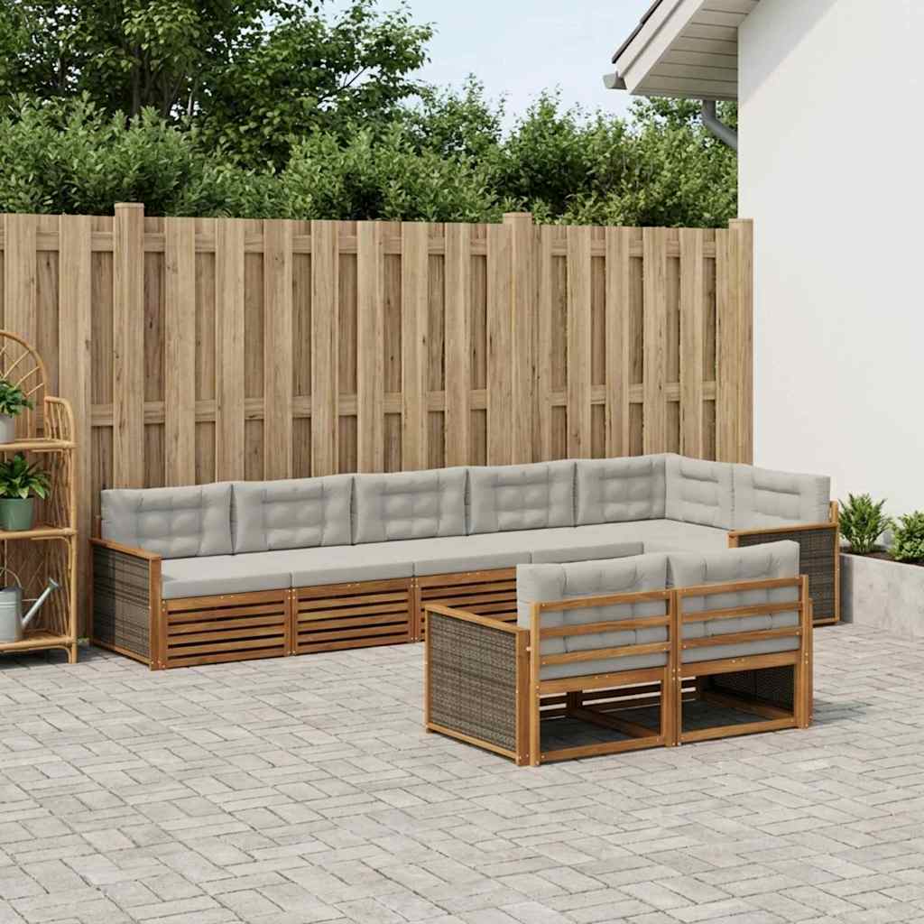 Buiten bankenset met kussen 8 pcs Naturel en lichtgrijs