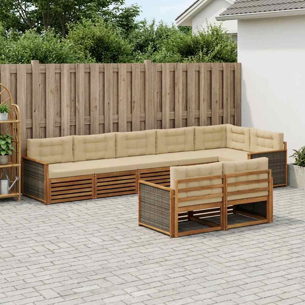 Buiten bankenset met kussen 8 pcs Natuurlijk en Beige – afbeelding 1