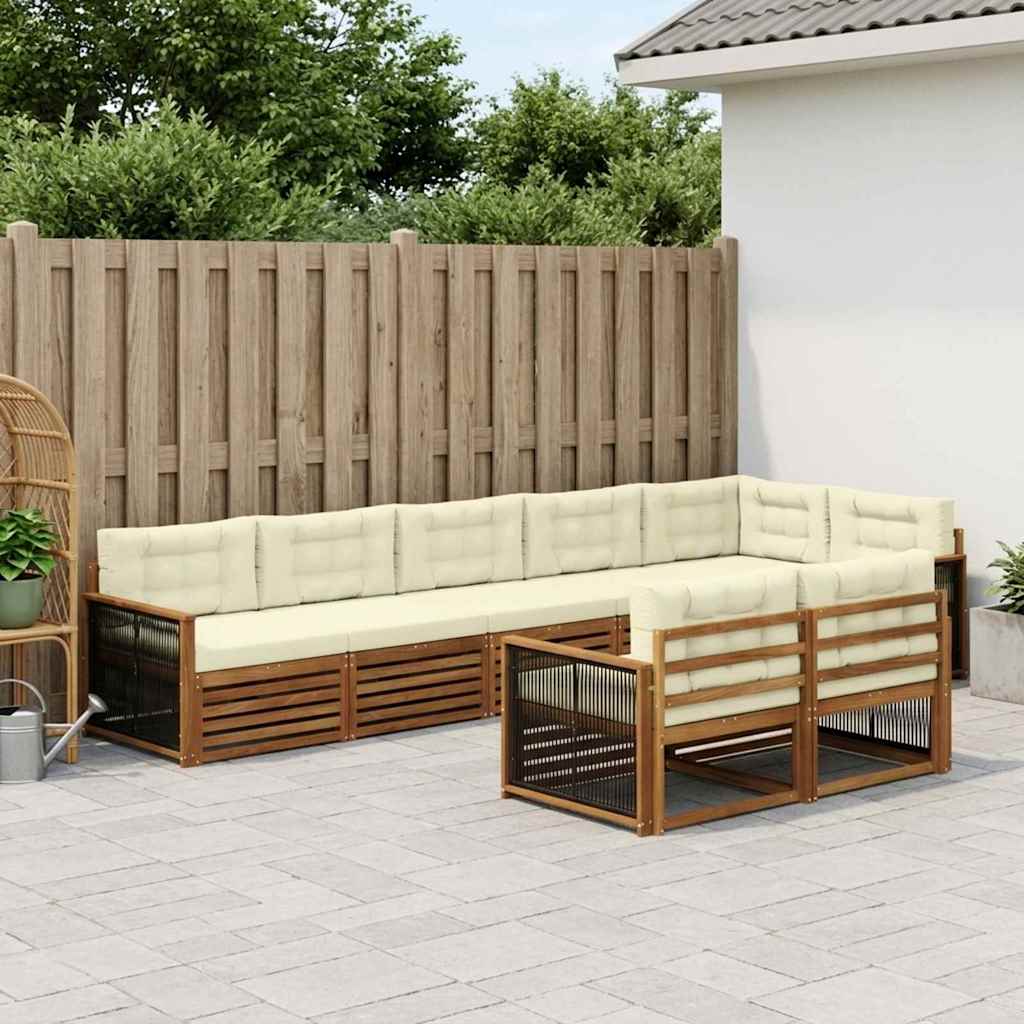 Buiten bankenset met kussen 8 pcs Natuurlijk en Crème – afbeelding 1