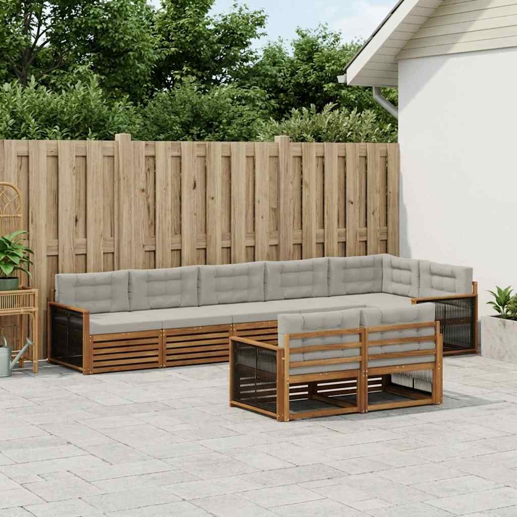Buiten bankenset met kussen 8 pcs Naturel en lichtgrijs