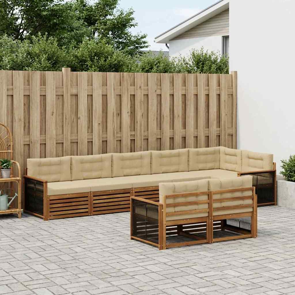 Buiten bankenset met kussen 8 pcs Natuurlijk en Beige – afbeelding 1