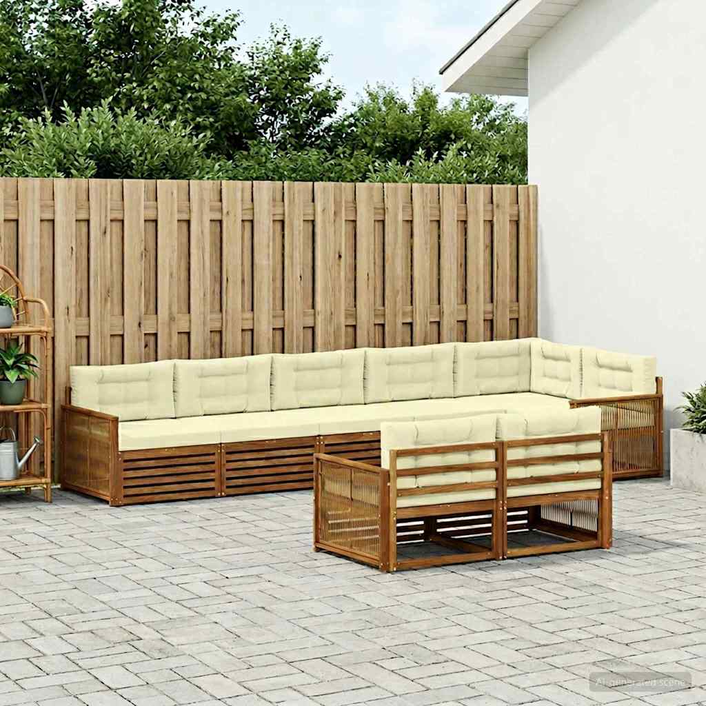 Buiten bankenset met kussen 8 pcs Natuurlijk en Crème