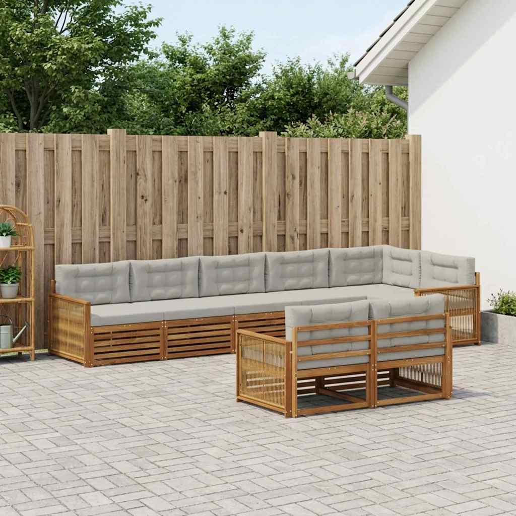 Buiten bankenset met kussen 8 pcs Naturel en lichtgrijs – afbeelding 1