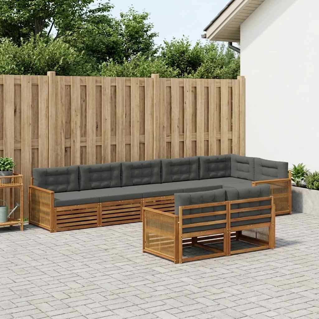 Buiten bankenset met kussen 8 pcs Natuurlijk en Antraciet