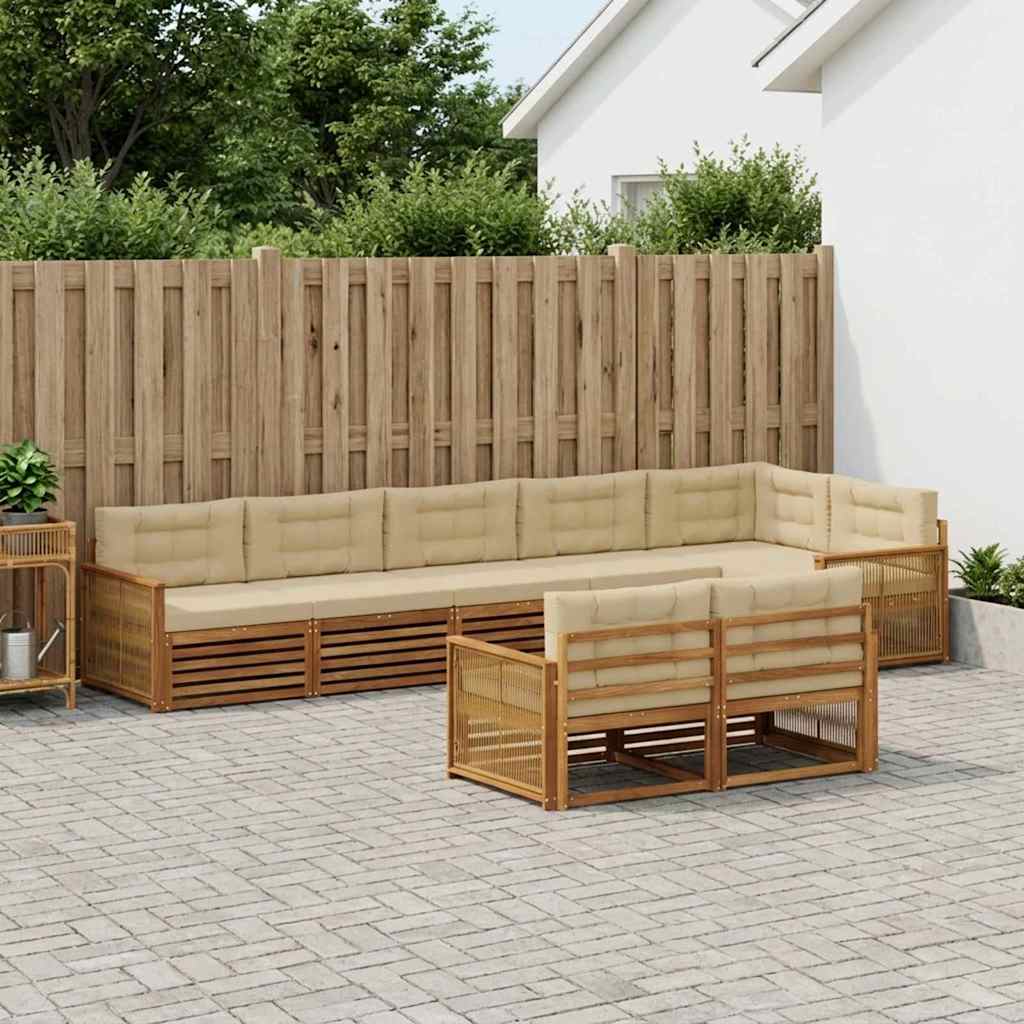 Buiten bankenset met kussen 8 pcs Natuurlijk en Beige – afbeelding 1