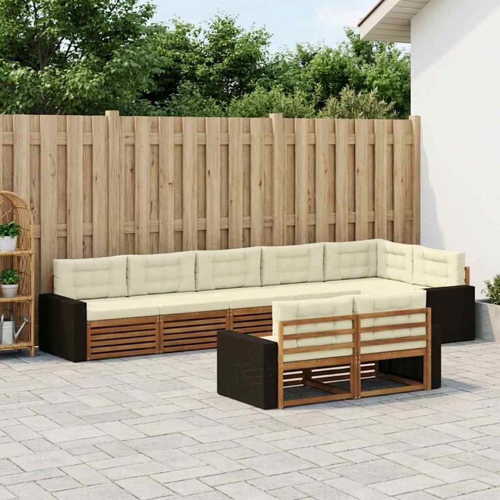 Buiten bankenset met kussen 8 pcs Natuurlijk en Crème