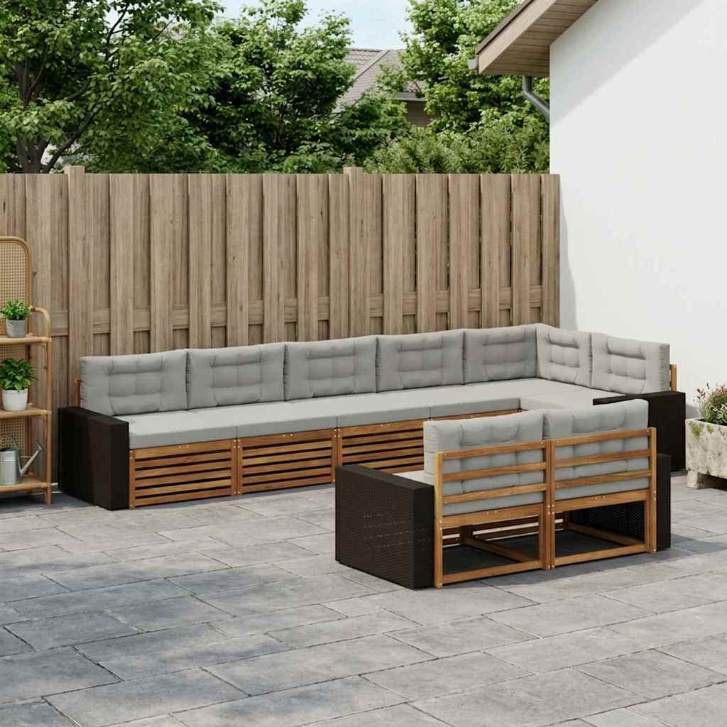 Buiten bankenset met kussen 8 pcs Naturel en lichtgrijs
