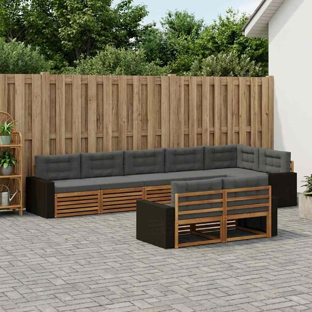 Buiten bankenset met kussen 8 pcs Natuurlijk en Antraciet