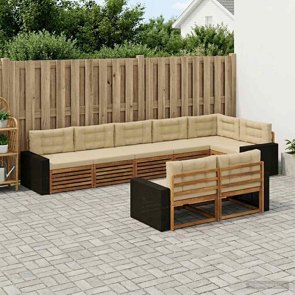 Buiten bankenset met kussen 8 pcs Natuurlijk en Beige – afbeelding 1