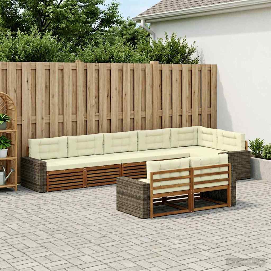 Buiten bankenset met kussen 8 pcs Natuurlijk en Crème