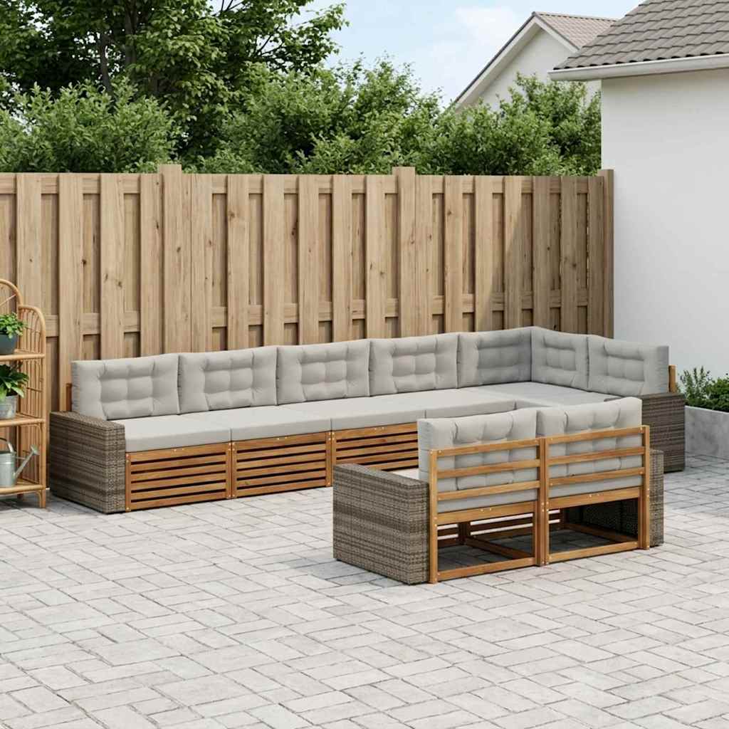 Buiten bankenset met kussen 8 pcs Naturel en lichtgrijs