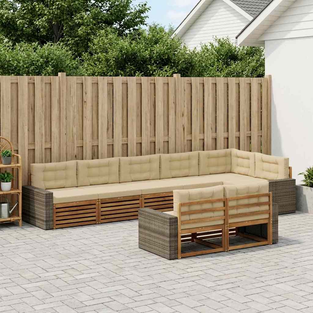 Buiten bankenset met kussen 8 pcs Natuurlijk en Beige