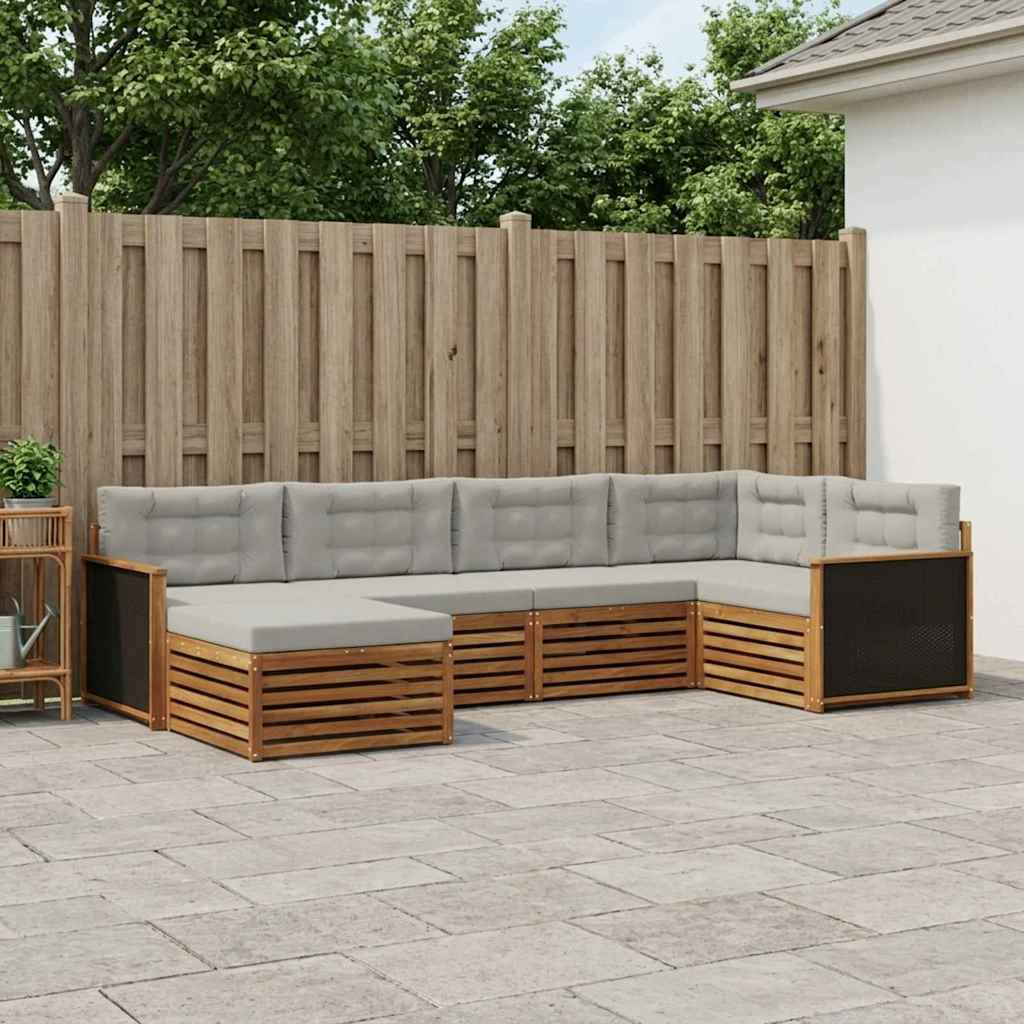 Buiten bankenset met kussen 6 pcs Naturel en lichtgrijs – afbeelding 1