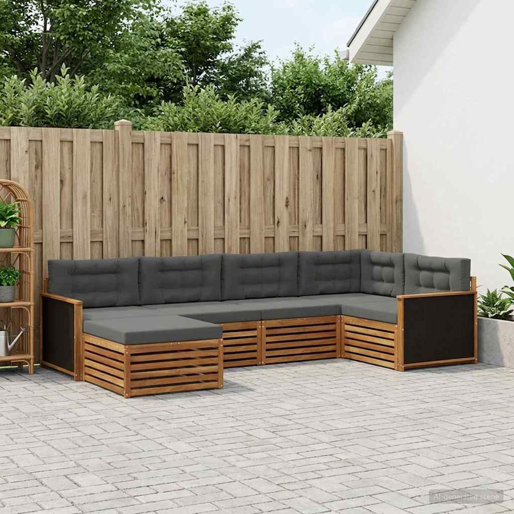 Buiten bankenset met kussen 6 pcs Natuurlijk en Antraciet – afbeelding 1